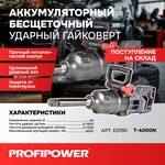 АККУМУЛЯТОРНЫЙ БЕСЩЕТОЧНЫЙ УДАРНЫЙ ГАЙКОВЕРТ E0190 PROFIPOWER T-4000N ДЛИННЫЙ ШПИНДЕЛЬ
