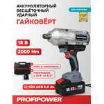АККУМУЛЯТОРНЫЙ ГАЙКОВЕРТ БЕСЩЕТОЧНЫЙ УДАРНЫЙ E0187 PROFIPOWER T-2000N