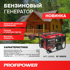 БЕНЗИНОВЫЙ ГЕНЕРАТОР G0005 PROFIPOWER БГ-6500Э