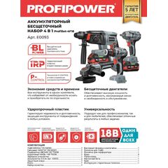 АККУМУЛЯТОРНЫЙ БЕСЩЕТОЧНЫЙ НАБОР E0093 PROFIPOWER 4В1 PROFISET-4F18