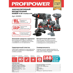 АККУМУЛЯТОРНЫЙ БЕСЩЕТОЧНЫЙ НАБОР E0093 PROFIPOWER 4В1 PROFISET-4F18
