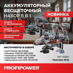 АККУМУЛЯТОРНЫЙ БЕСЩЕТОЧНЫЙ E0267 НАБОР 5В1 PROFIPOWER PROFISET-5F18