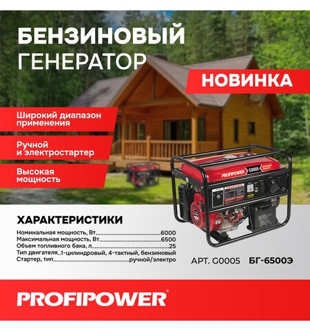 БЕНЗИНОВЫЙ ГЕНЕРАТОР G0005 PROFIPOWER БГ-6500Э