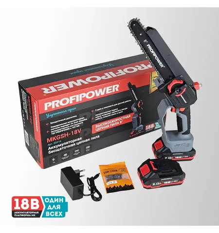 АККУМУЛЯТОРНАЯ ЦЕПНАЯ ПИЛА БЕСЩЕТОЧНАЯ E0216 PROFIPOWER MKGSH-18V